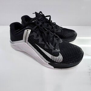 Nike Metcon 6 Training Lifting Crossfit Shoe Lace Up Black Silver Womens 9.5